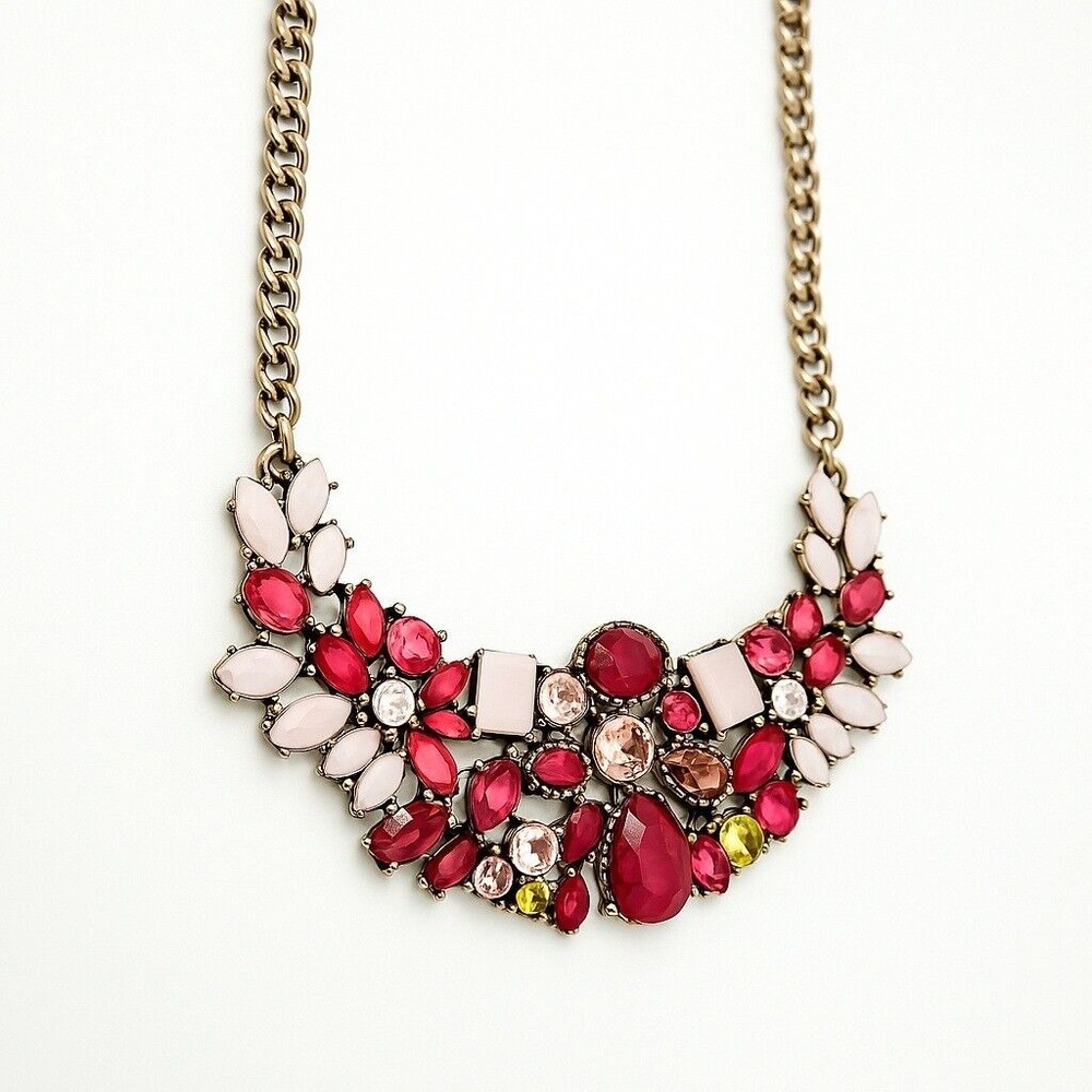 Tanya Creations‎ Necklace Pink Red Floral Statement Vintage Crystal Bib Bold